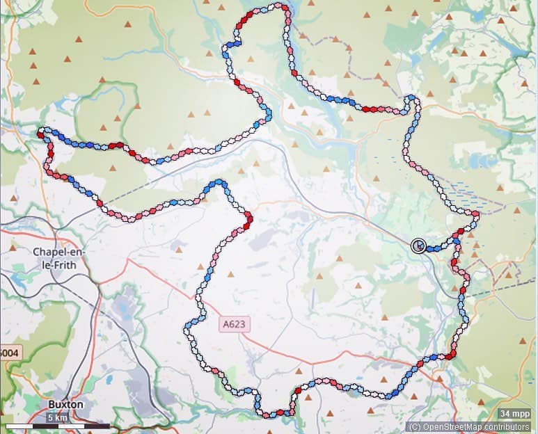 We're updating Peak District Challenge routes for 2021, and can share this map of route steepness...