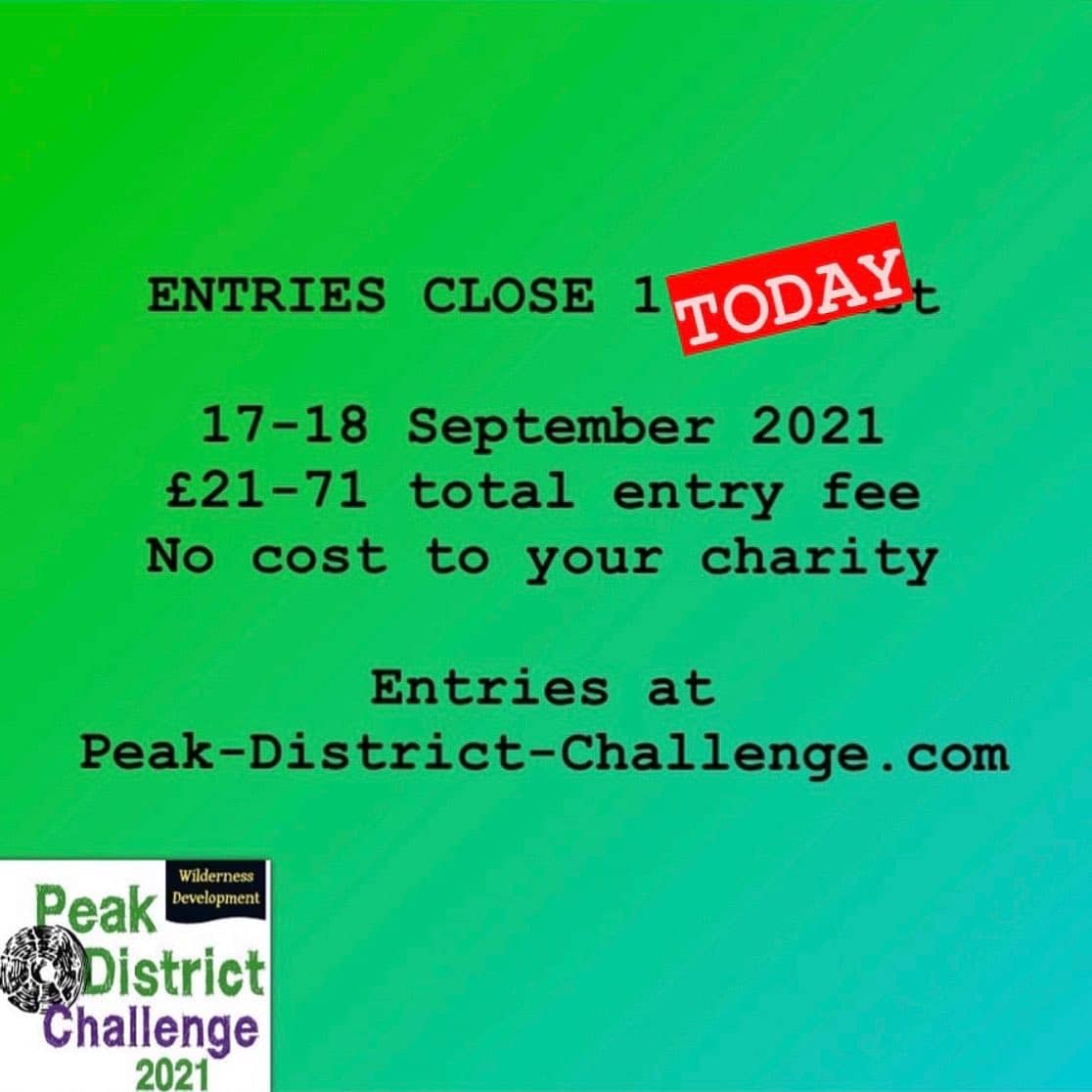 ENTRIES CLOSE TODAY

Don’t miss out, sign up now at Peak-District-Challenge.com

Book with Wilder...